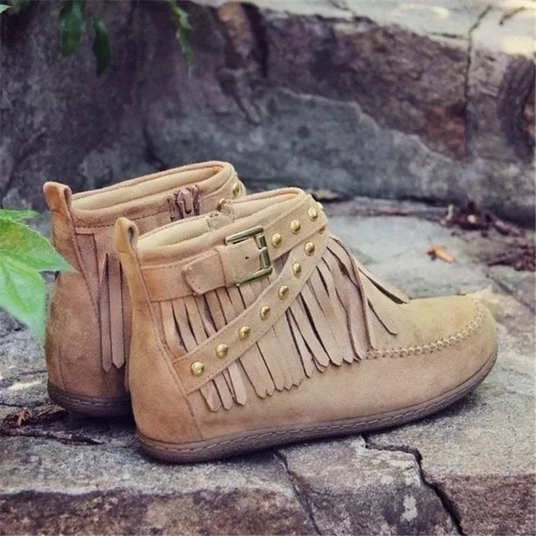 Fringe Studded Suede Flat Boots, image 6