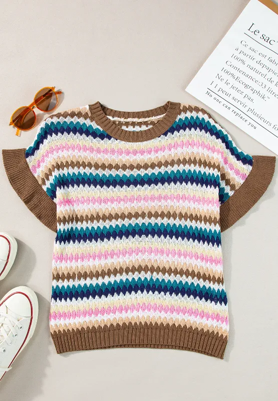 Contrast Round Neck Short Sleeve Sweater, image 22
