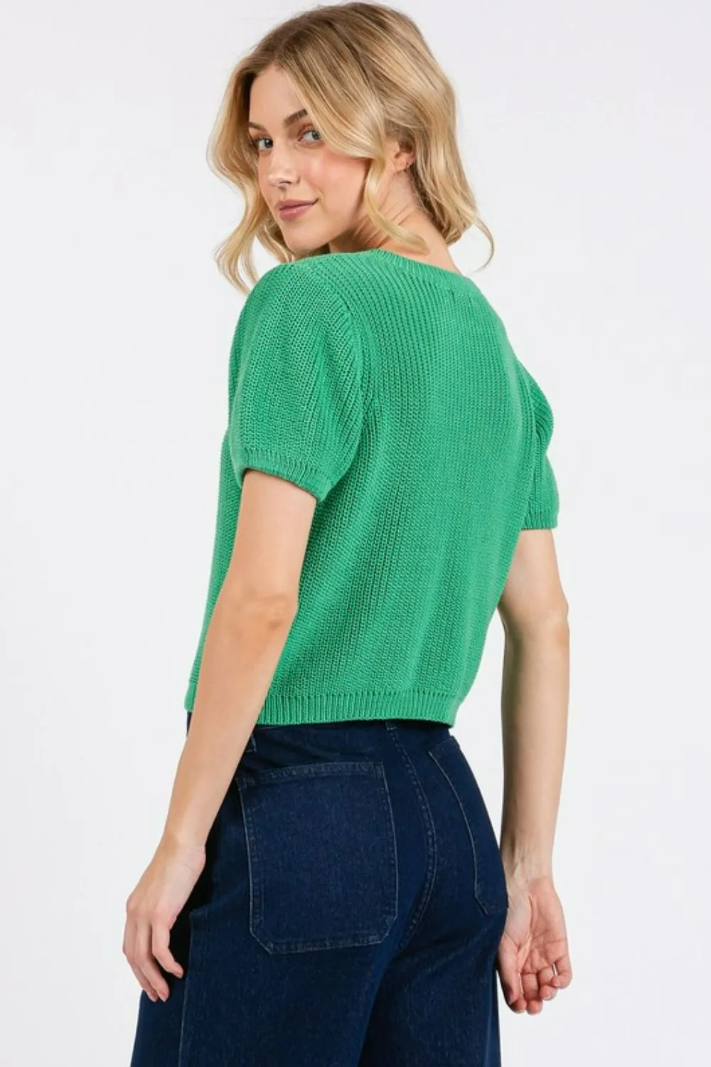 V-Neck Short Sleeve Crop Sweater, image 2