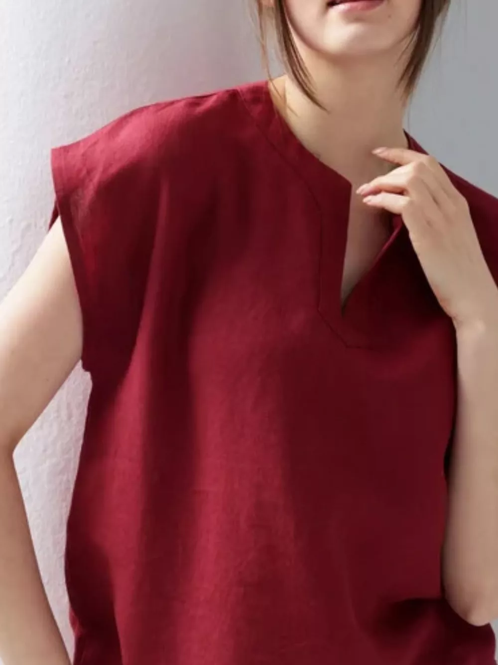 Notched Cap Sleeve Blouse, image 8