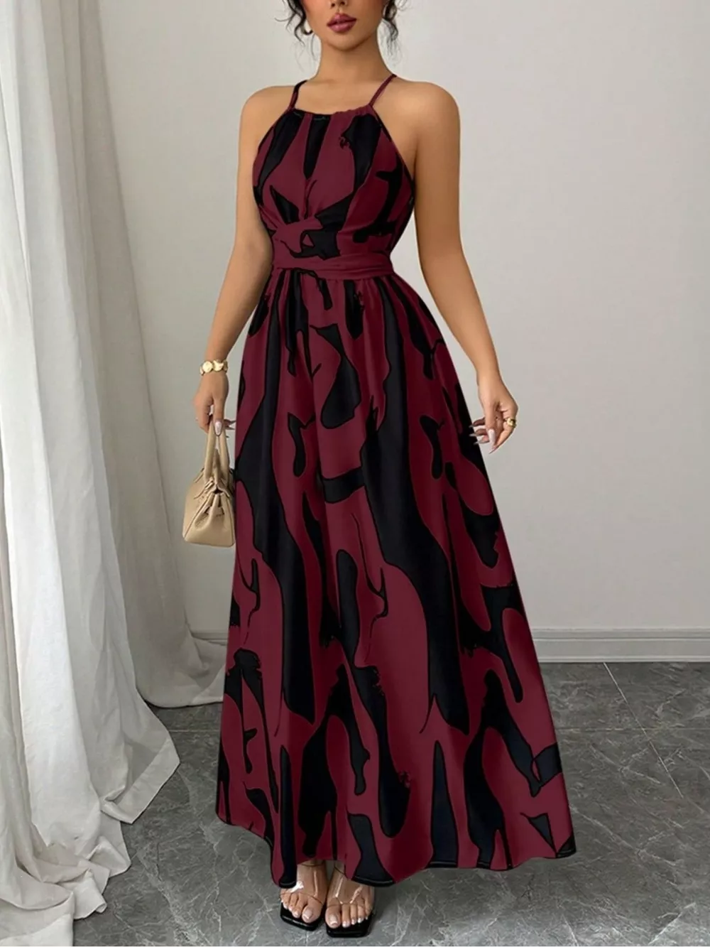 Abstract Print Halter Neck Maxi Dress, image 8