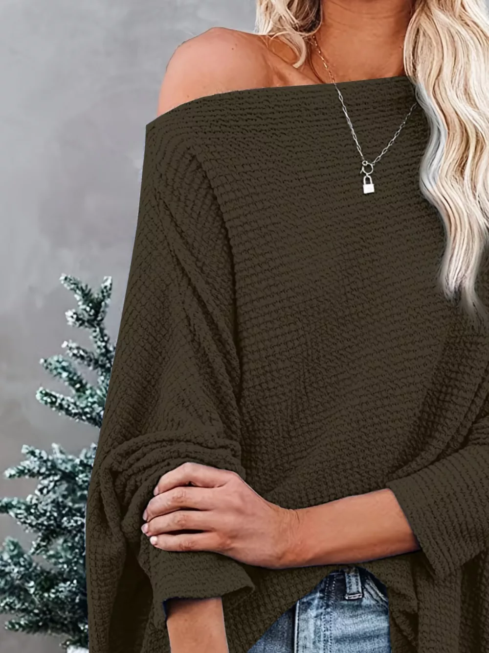 Waffle Knit Boat Neck T-Shirt, image 8