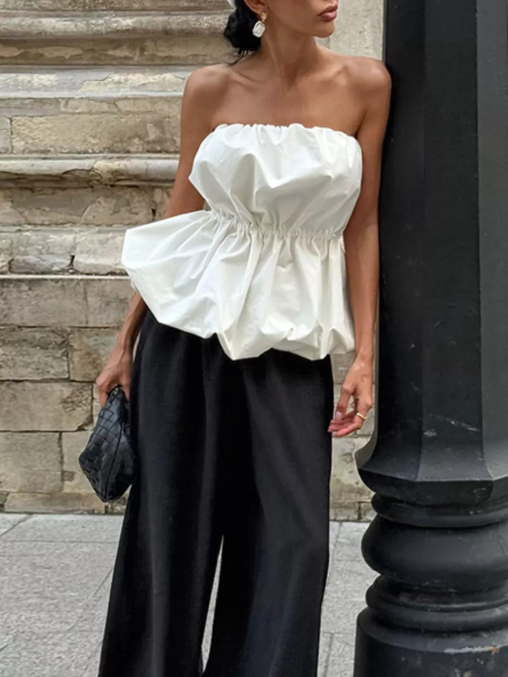 Ruched Bubble Hem Tube Top, image 3