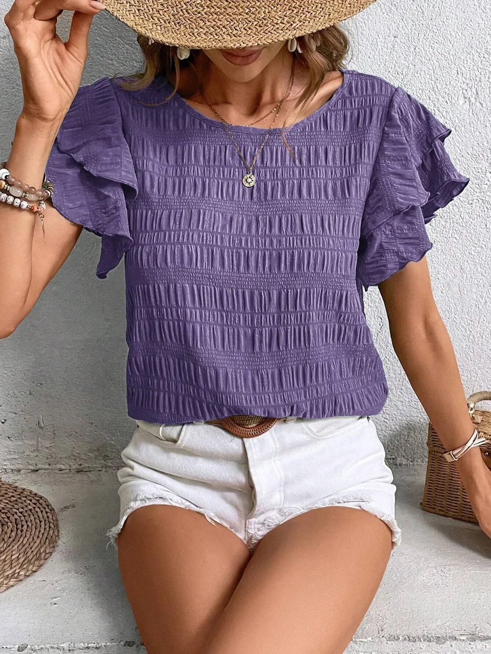 Round Neck Flounce Sleeve Blouse, image 23