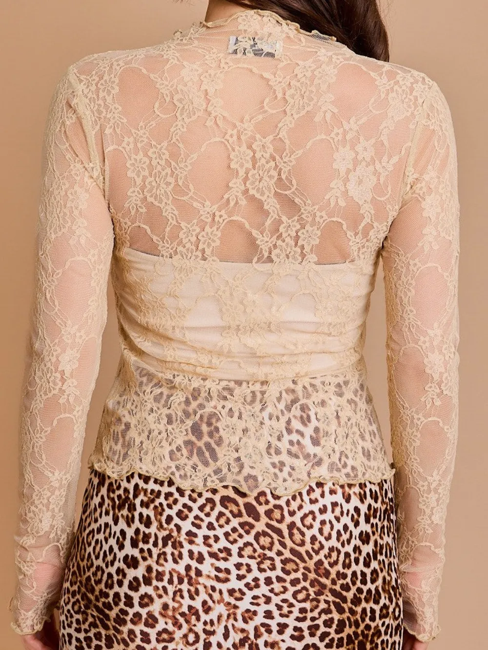Lace Mock Neck Long Sleeve Top, image 8