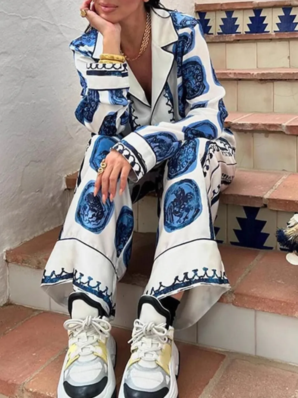 Printed Button Up Shirt and Pants Set, image 6