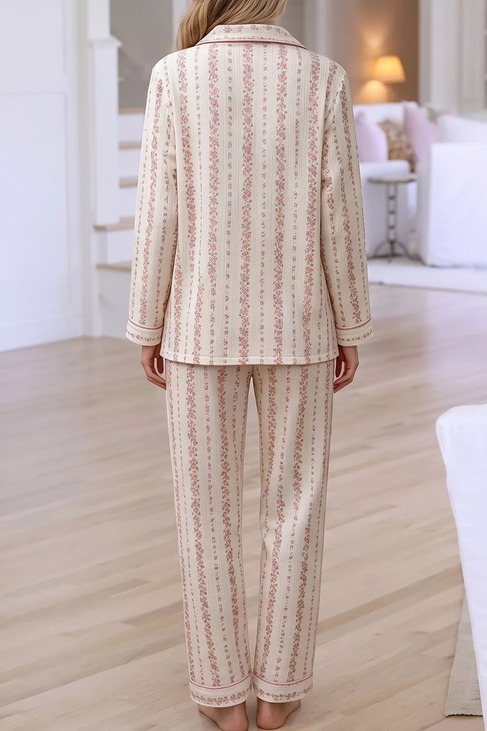 Floral Print Button-Down Top and Pants Loungewear Set, image 2