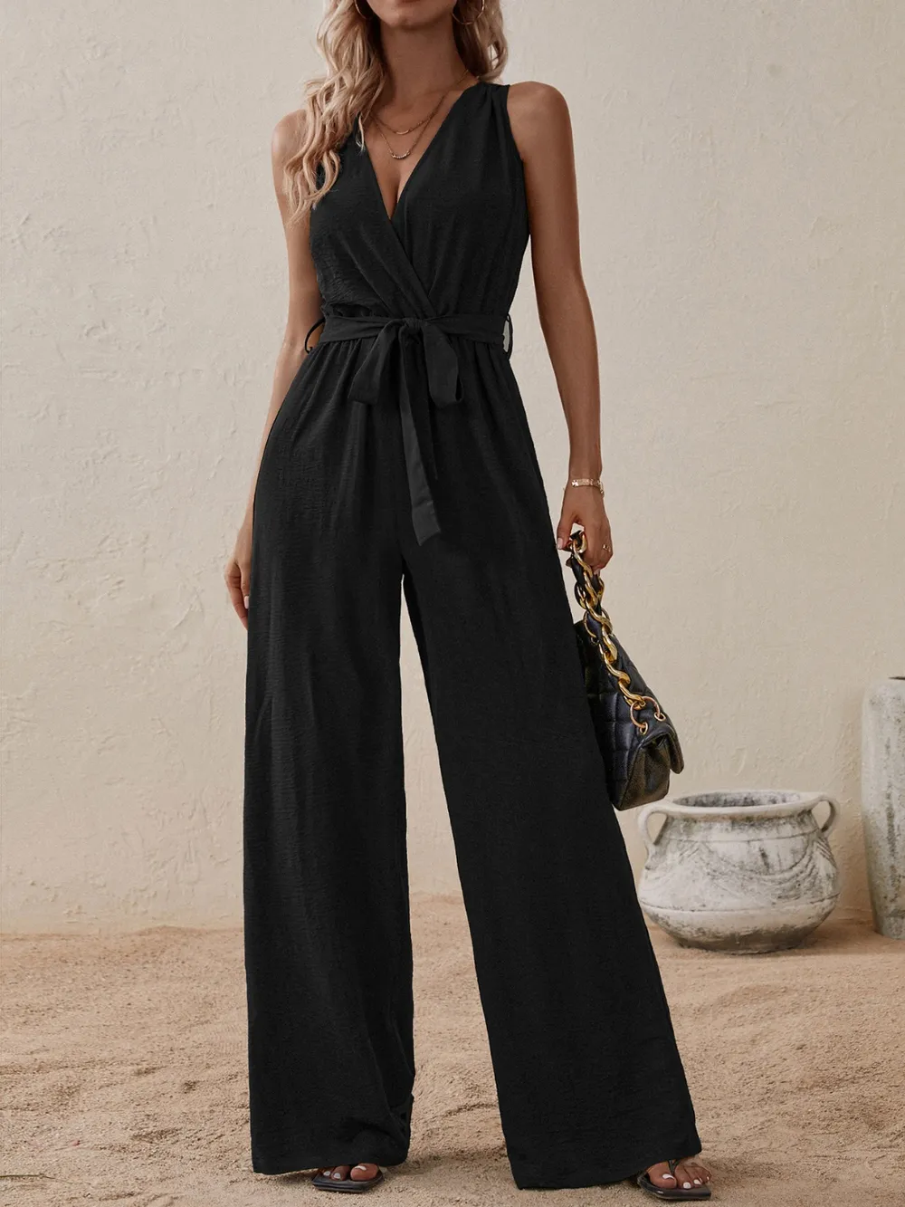 Tied Surplice Sleeveless Wide Leg Jumpsuit, image 25