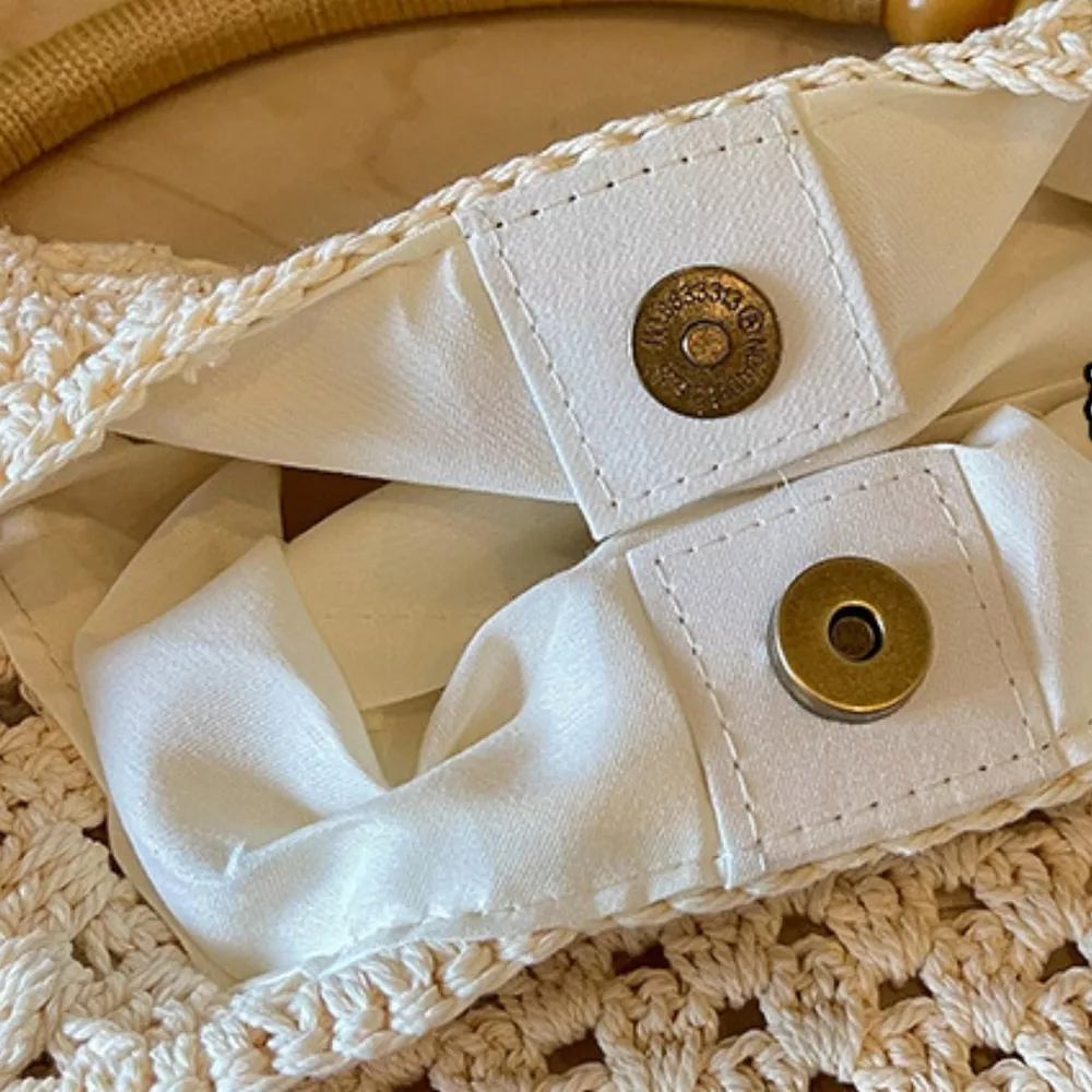Crochet Knit Beaded Strap Shoulder Bag, image 5