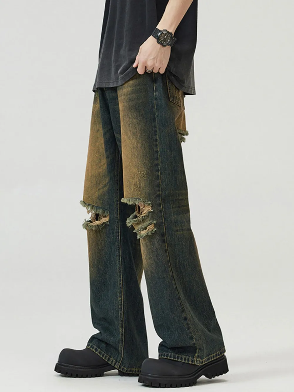 Men's Full Size Washed Distressed Wide Leg Jeans Plus Size, image 4