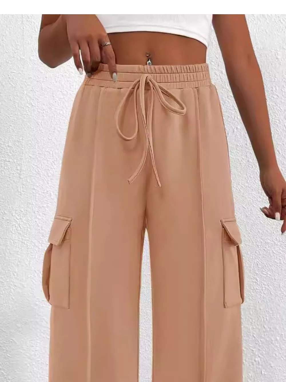 Casual High Waist Cargo Pants with Drawstring, image 6