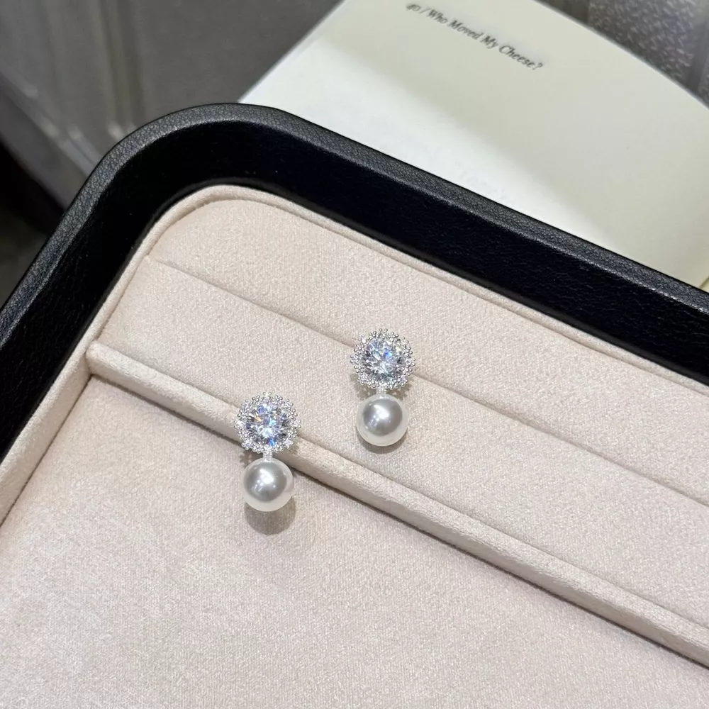 Zircon Pearl Drop Earrings, image 3