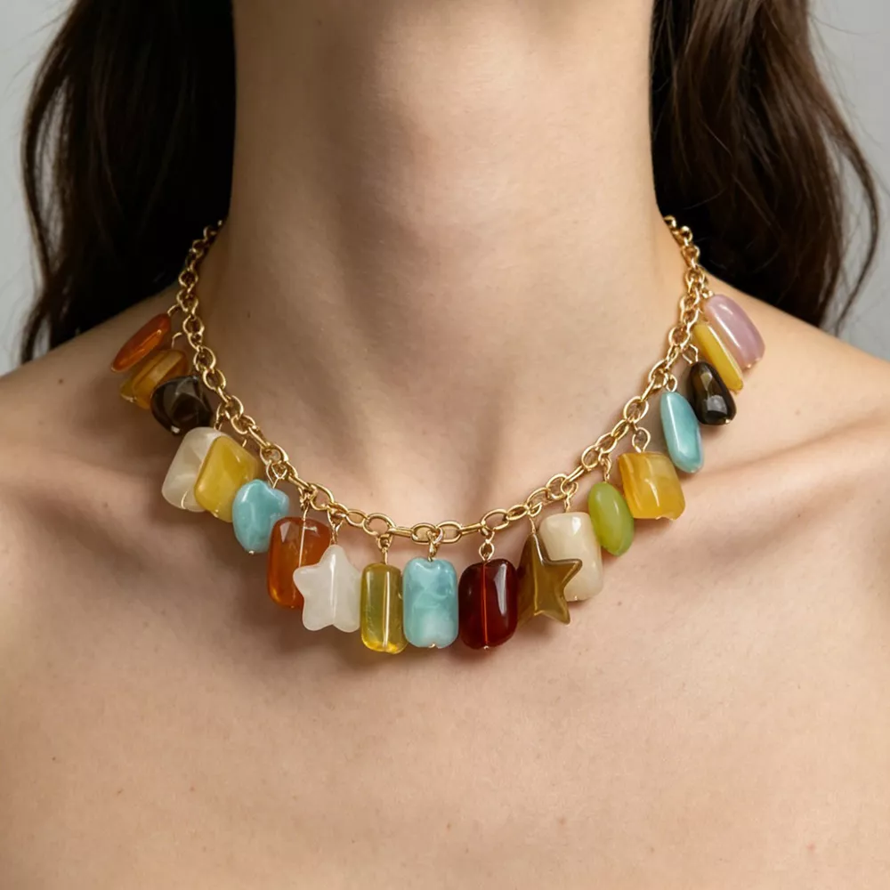 Bohemian Multi-Color Gemstone Charm Necklace, image 5