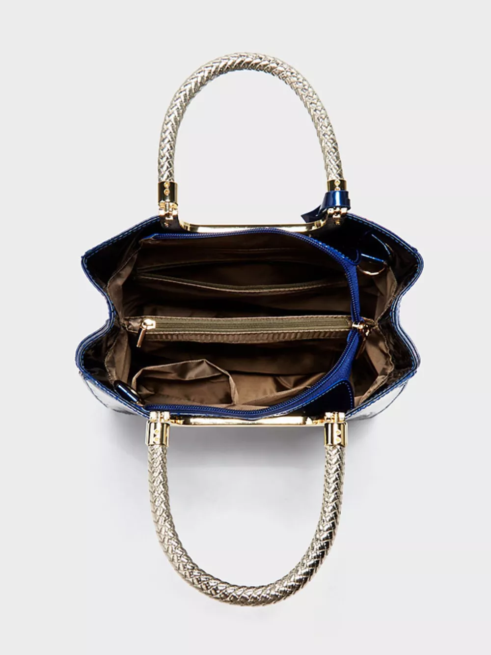PU Leather Handbag with Metallic Braided Handle, image 5