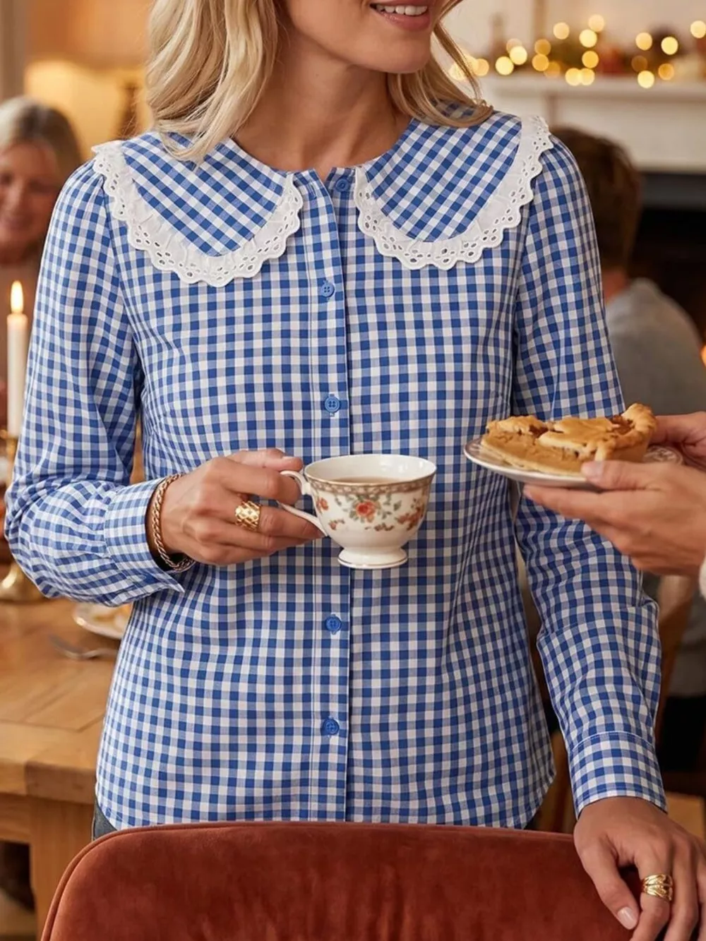 Lace Peter Pan Collar Button Up Shirt, image 8