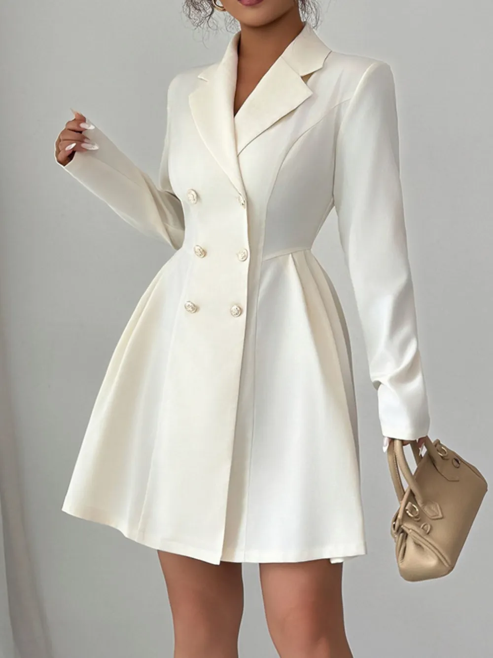 Double-Breasted Blazer Dress with Pleated Detail, image 6