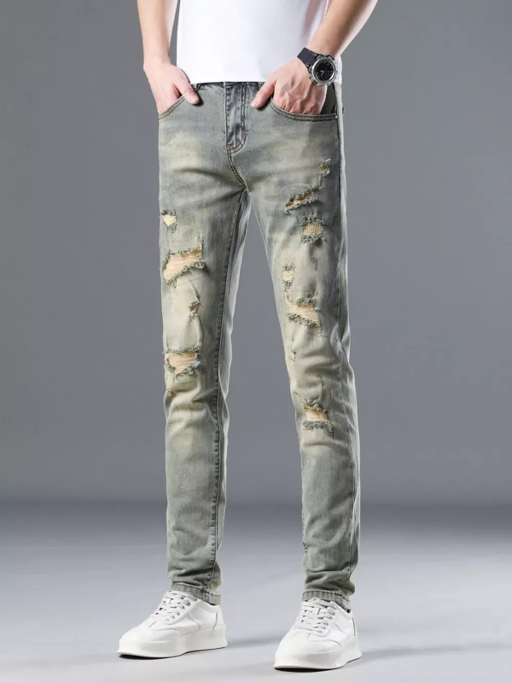 Men's Distressed Slim Fit Jeans, image 6