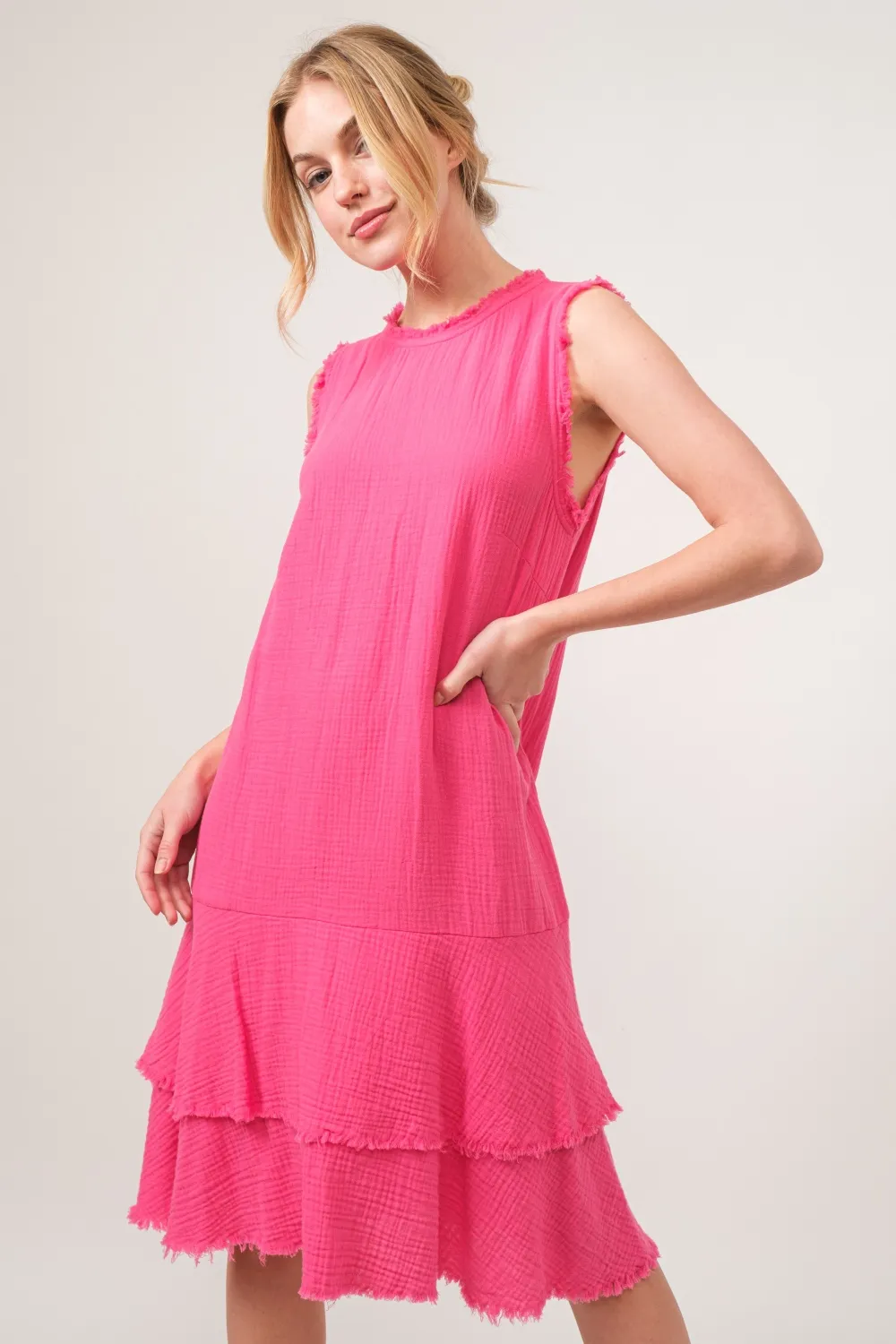 Washed Fringe Detail Tiered Dress, image 2