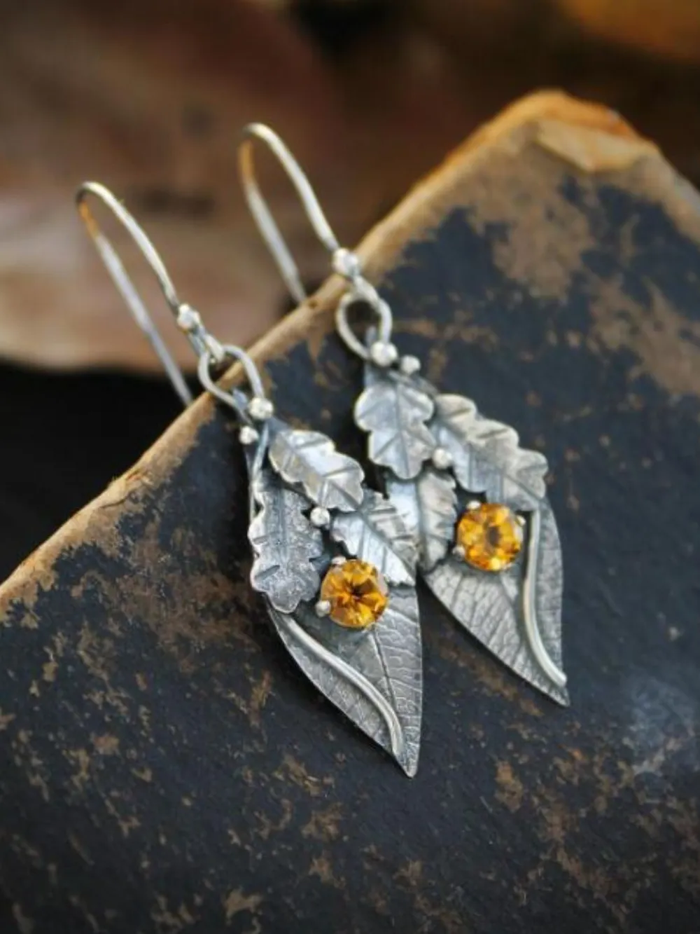Alloy Rhinestone Leaf Shape Earrings, image 3