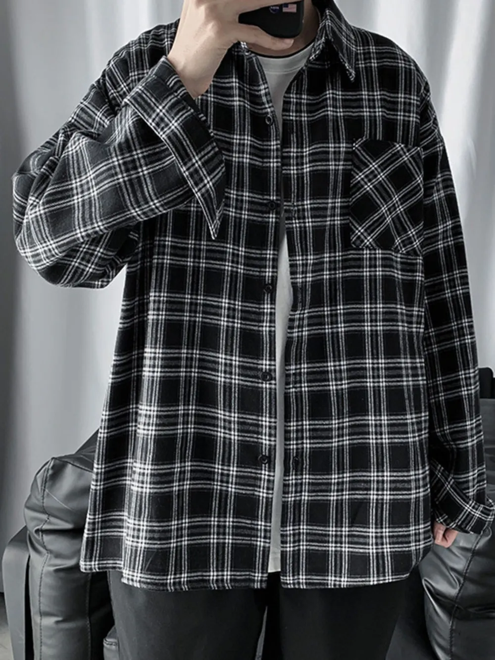 Men's Plaid Button Up Long Sleeve Shirt, image 4