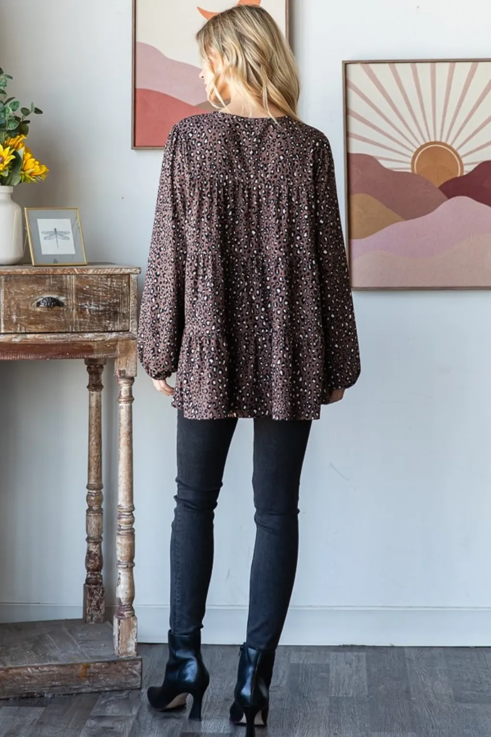 Leopard Long Sleeve Tiered Blouse, image 4
