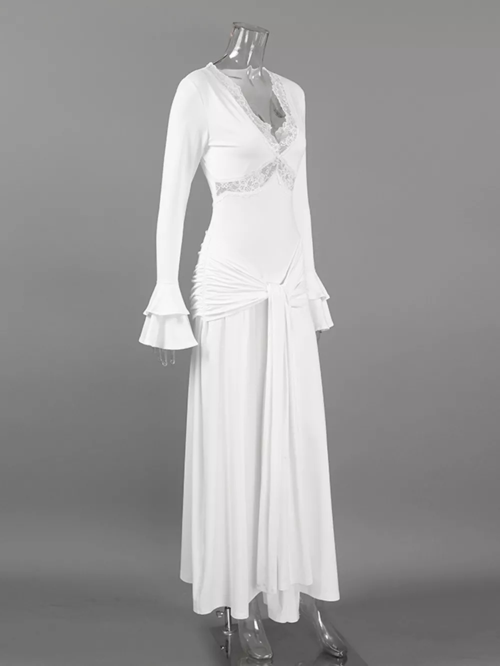 Lace Trim Long Sleeve Maxi Dress, image 9