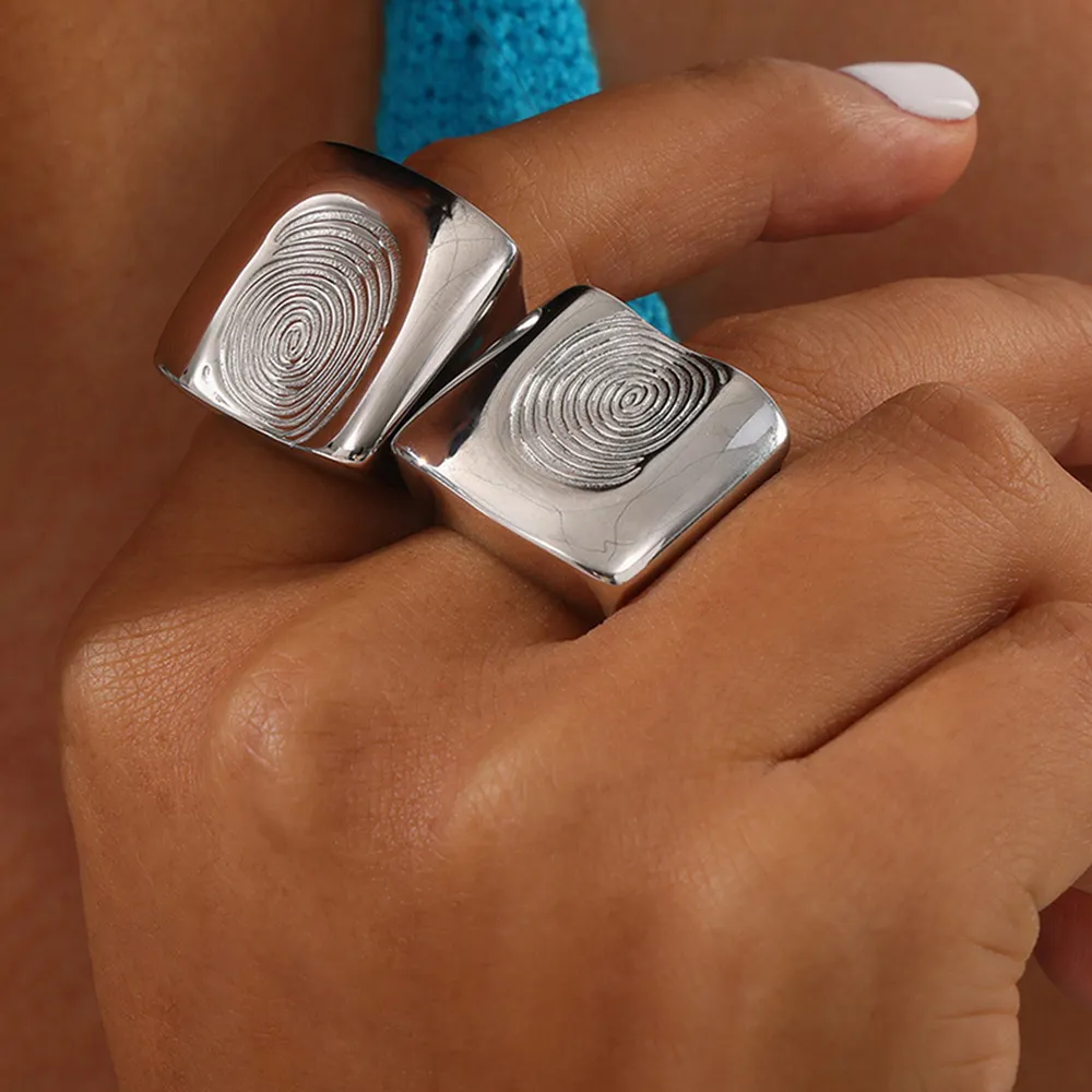 Titanium Steel Fingerprint Signet Ring, image 5