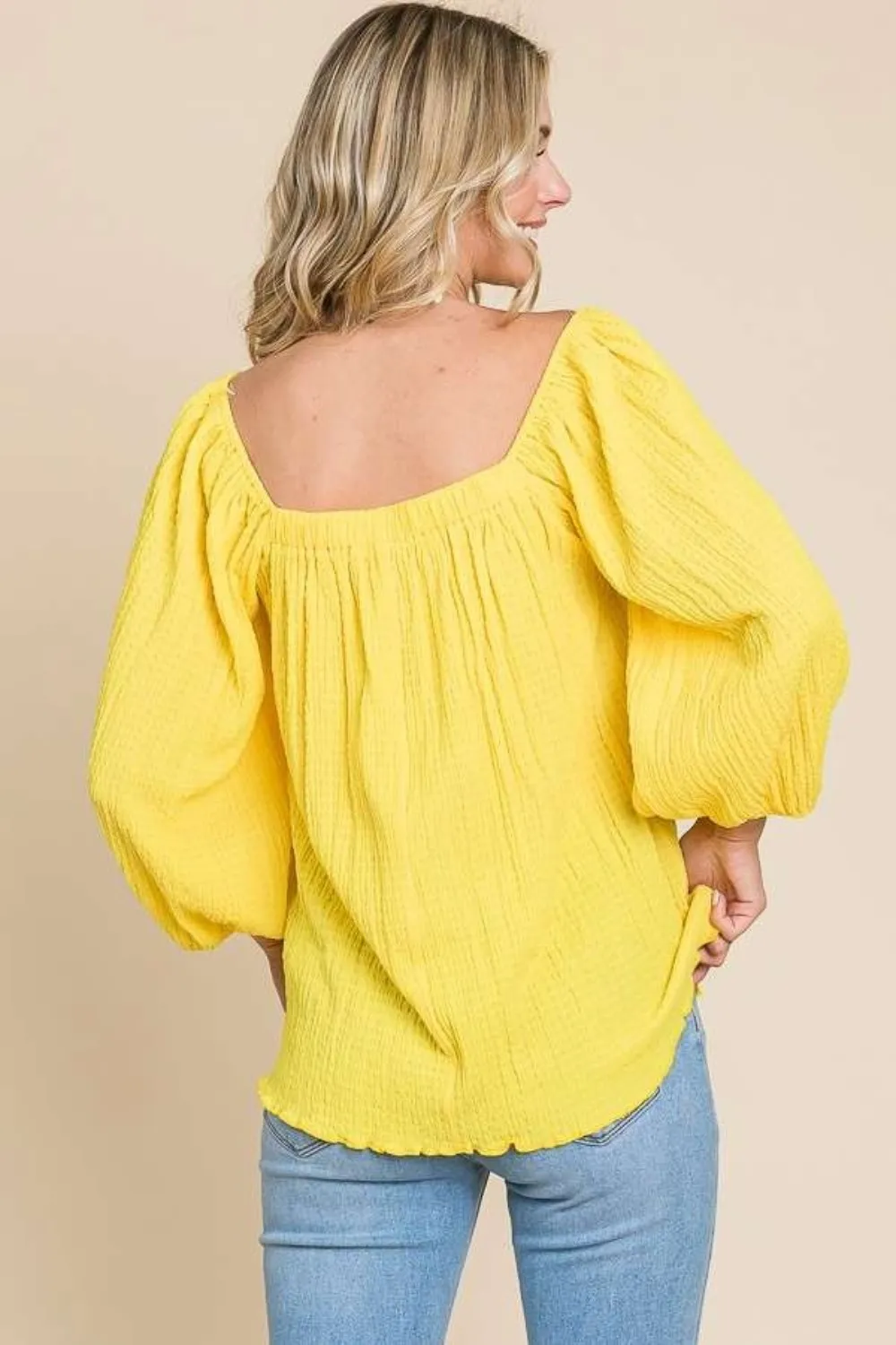 Texture Square Neck Puff Sleeve Top, image 4