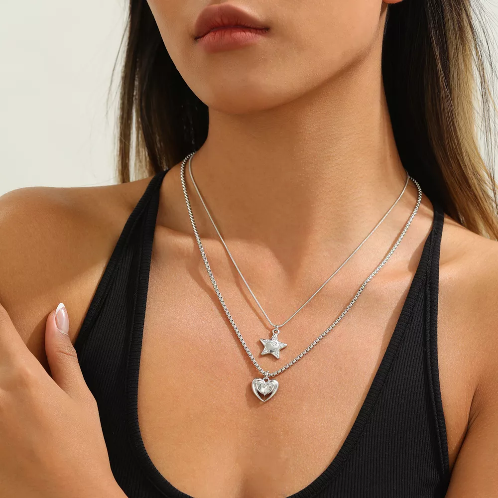 2-Piece Star and Heart Pendant Necklace, image 4