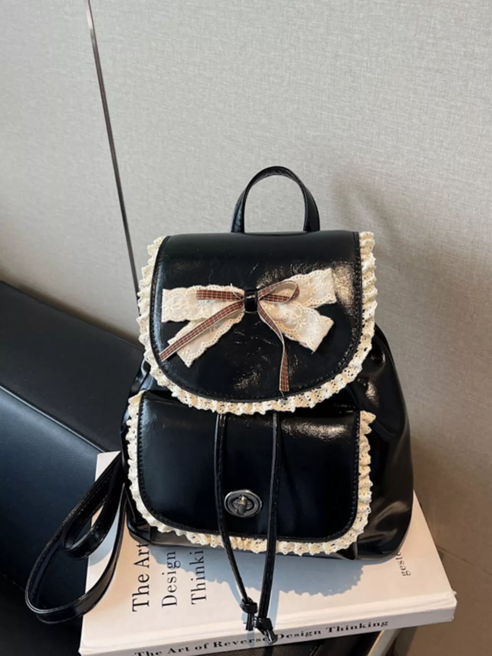 Lace Trim Bow Decor Backpack Bag, image 2