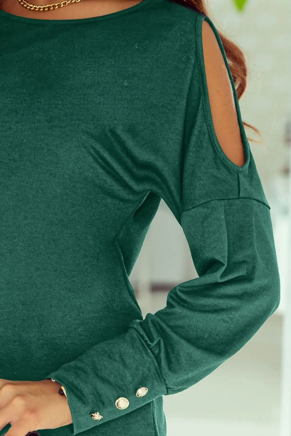 Cutout Round Neck Long Sleeve Top, image 10