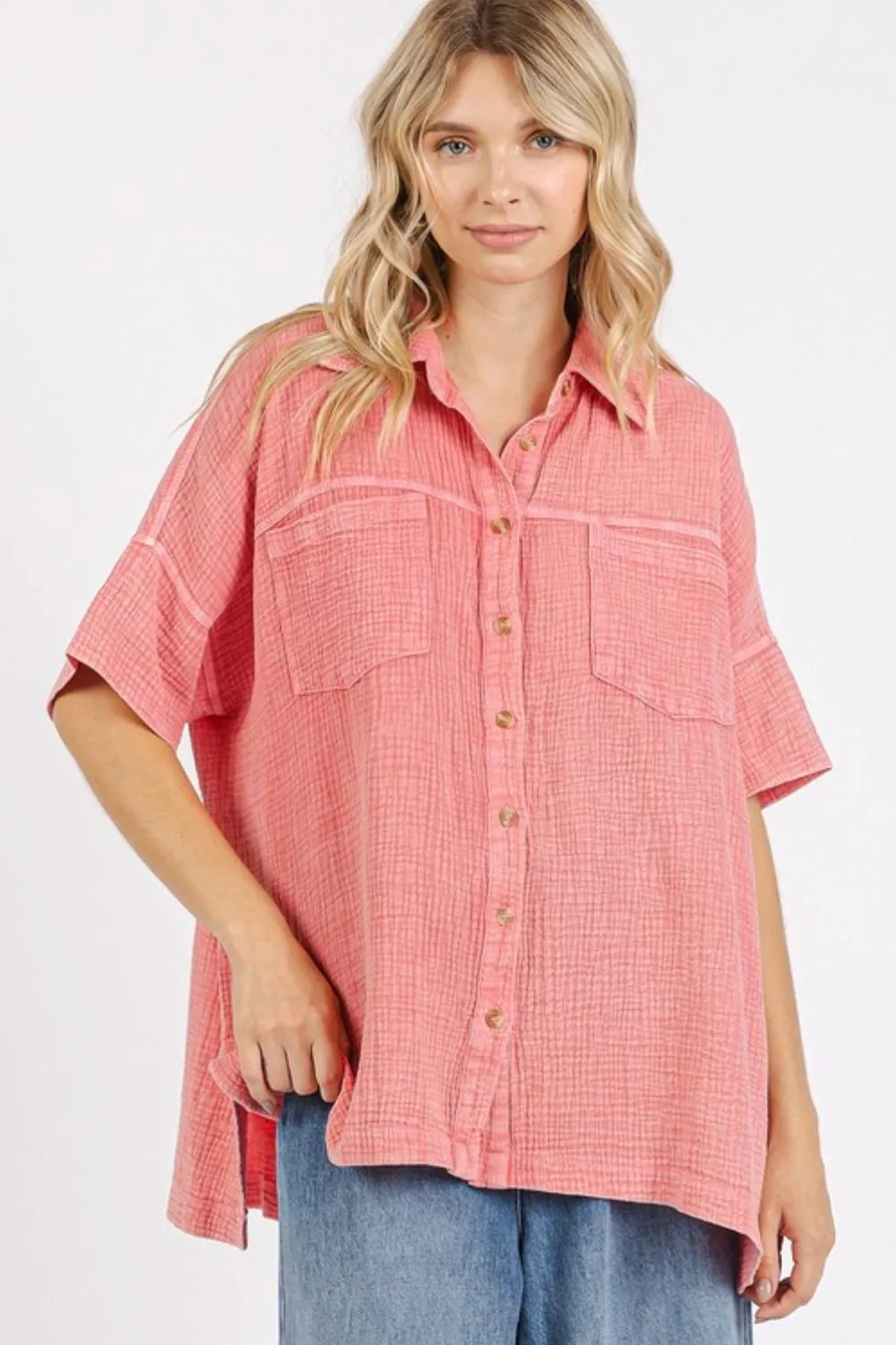Mineral Wash Gauze Oversized Short Sleeve Shirt