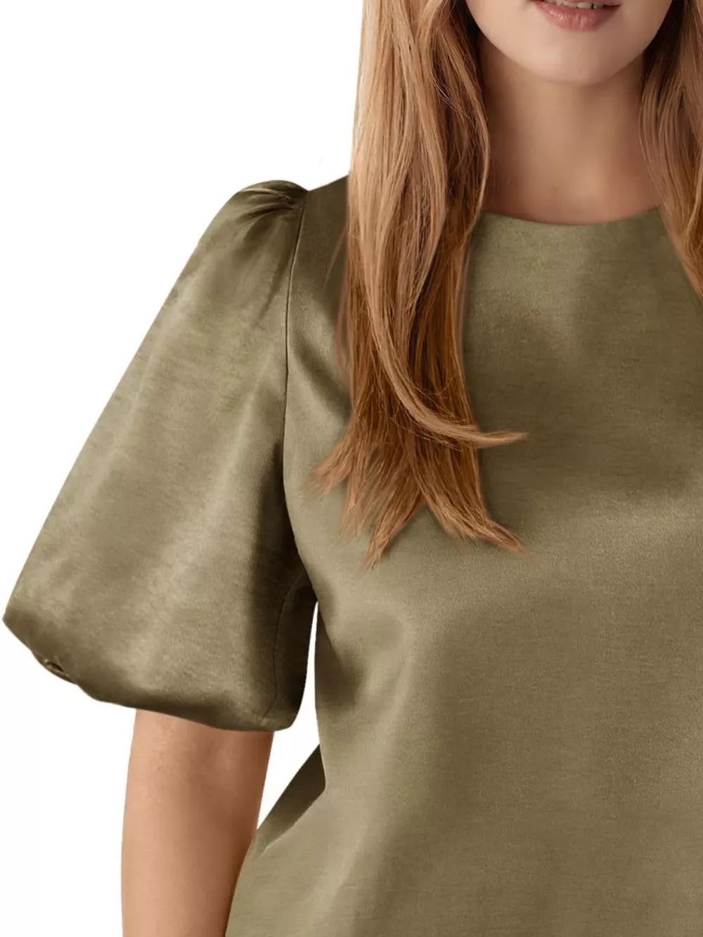 Round Neck Puff Sleeve Satin Top, image 14