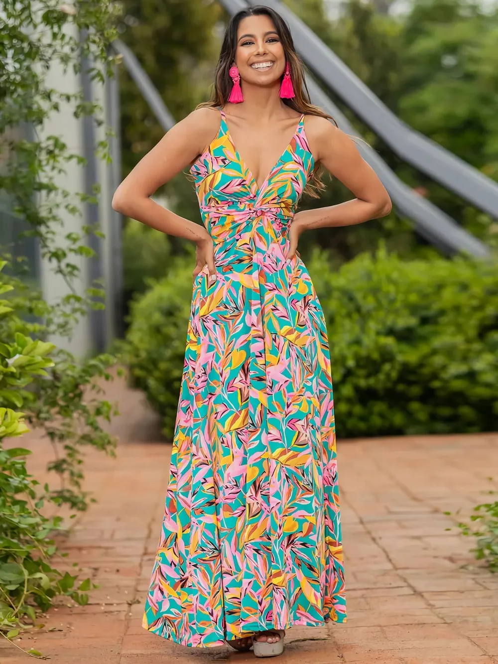 Twisted Printed V-Neck Cami Dress, image 17