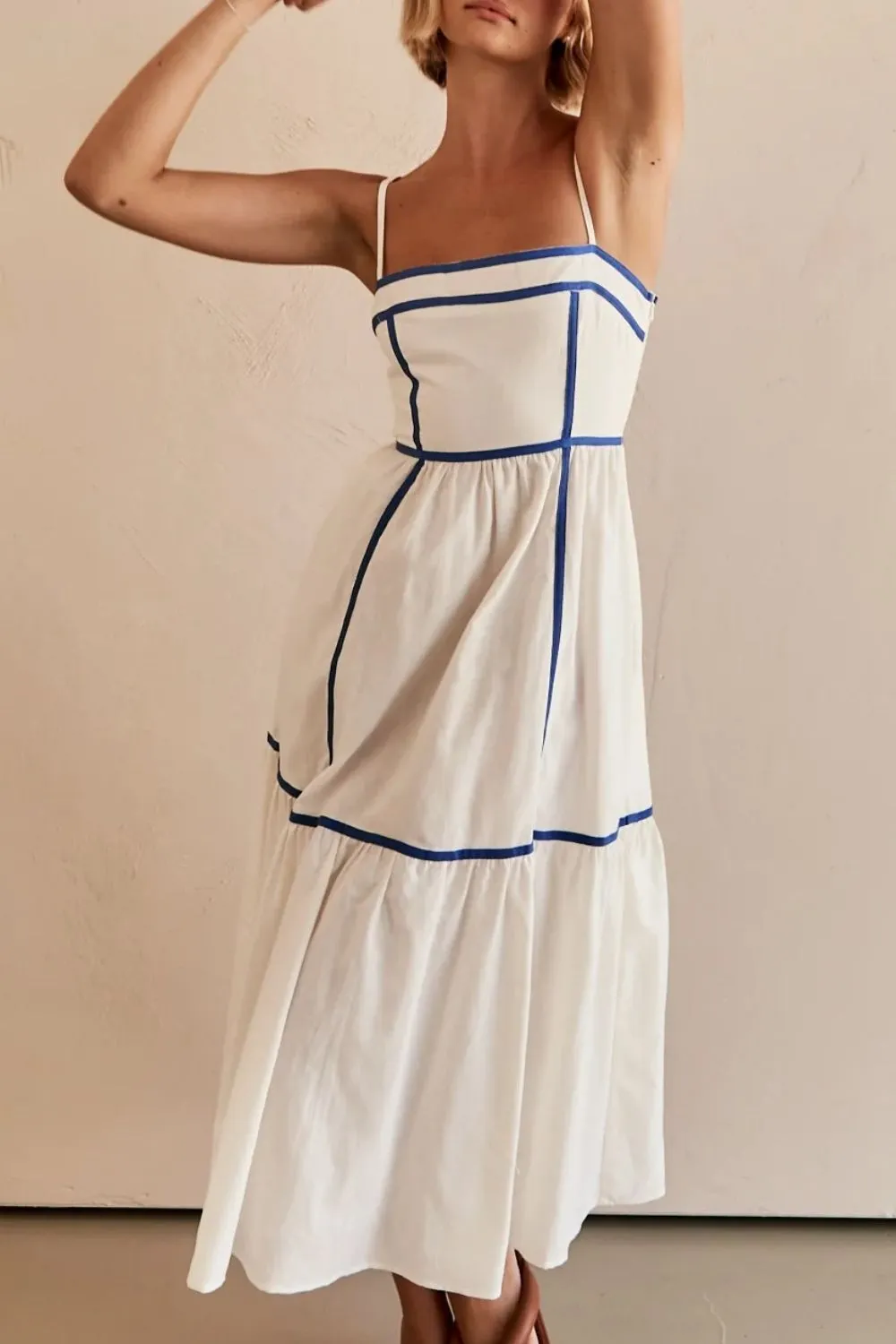 Contrast Trim Square Neck Midi Cami Dress, image 4