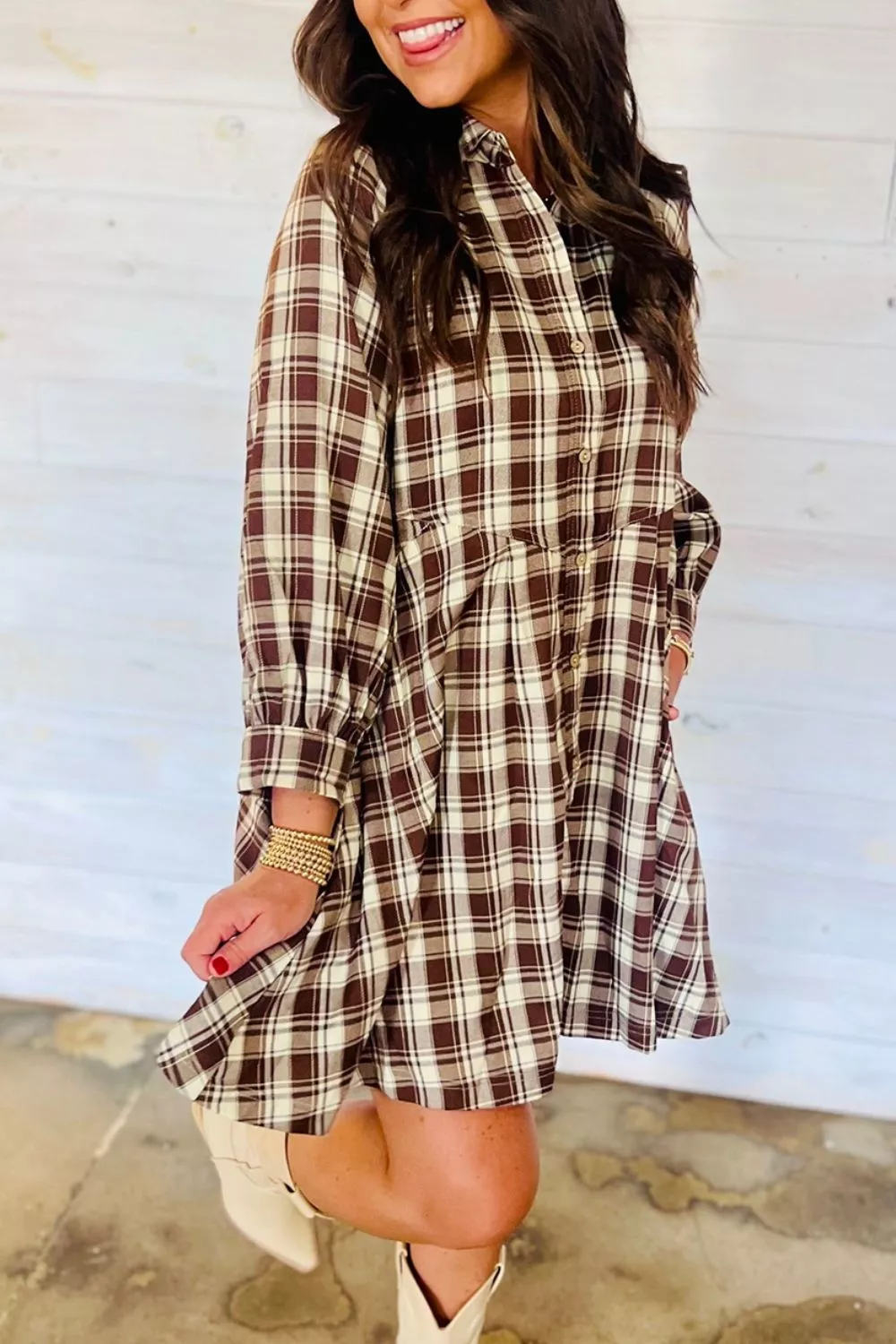 Plaid Long Sleeve Short Shift Mini Dress, image 3
