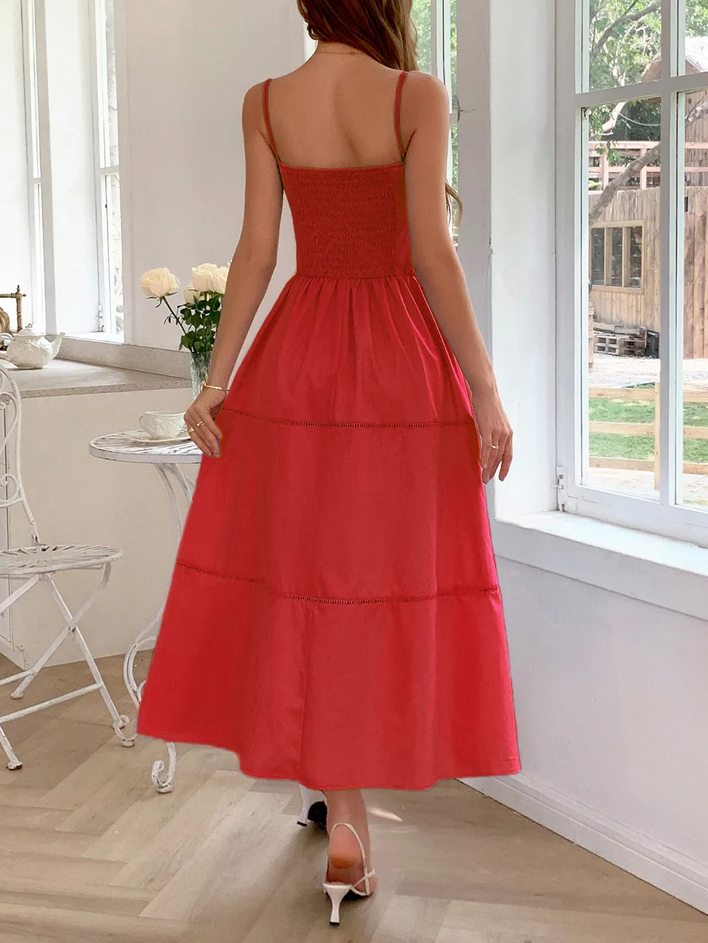 Smocked Back Tie Front Cami Dress, image 7