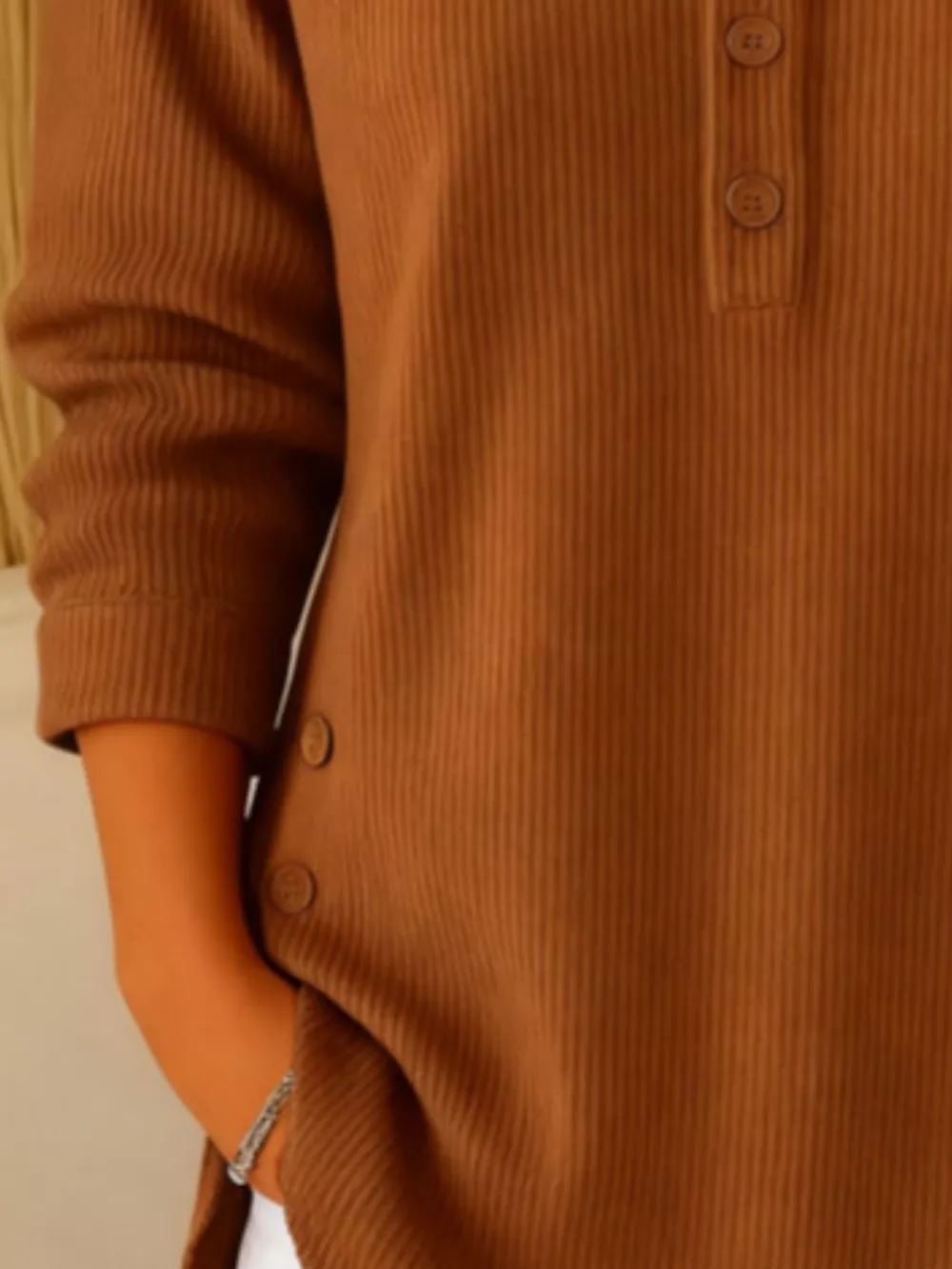 Full Size Button Detail Corduroy Top Plus Size, image 15