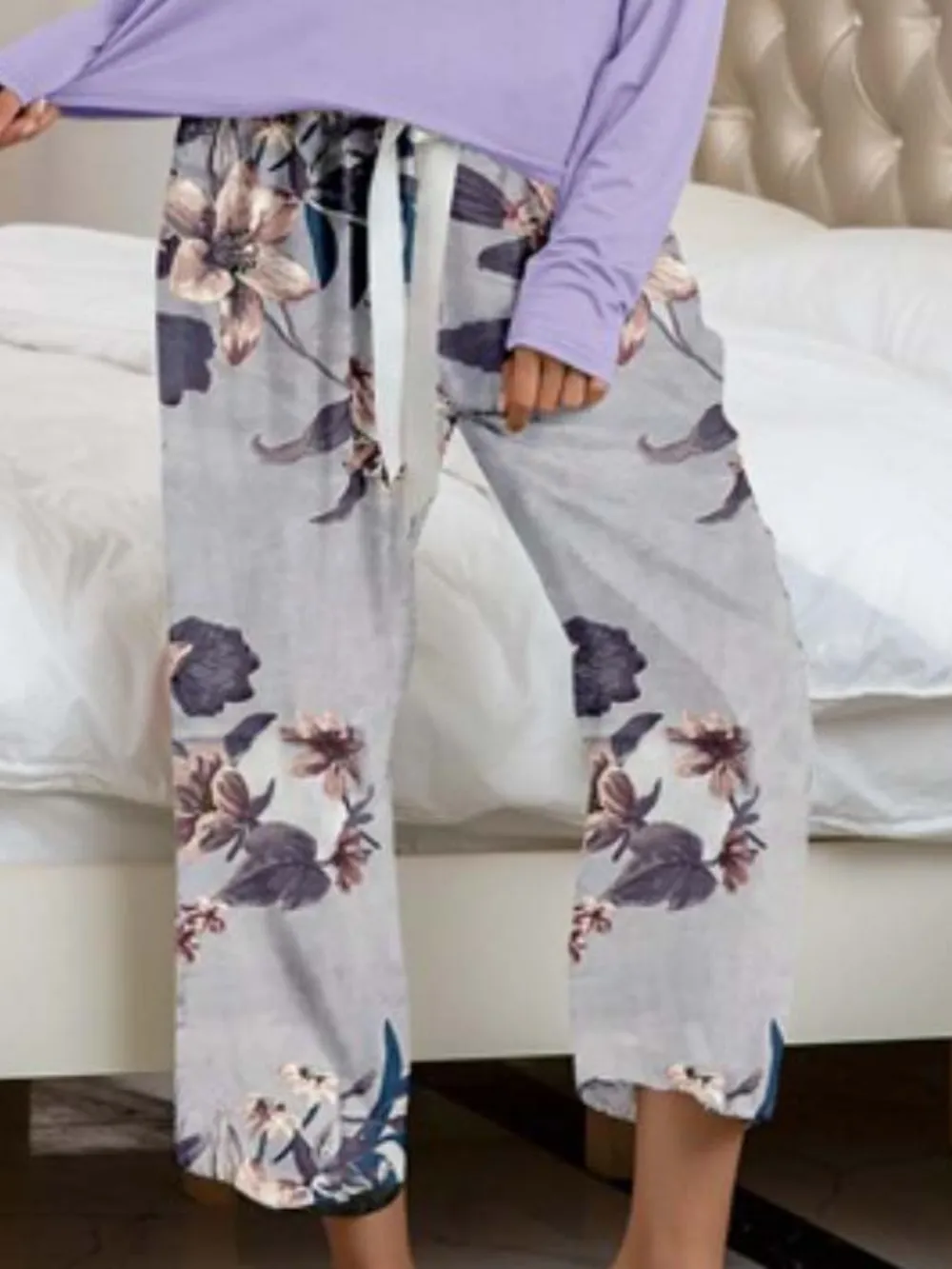 Round Neck Top and Printed Pants Lounge Set, image 13
