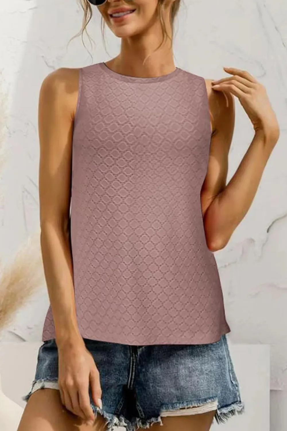 Eyelet Round Neck Tank, image 16