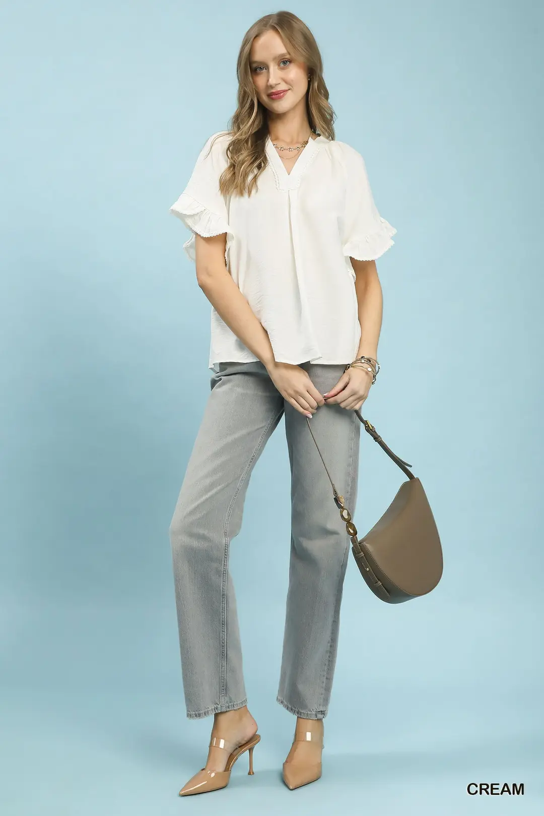 Ruffle Sleeve V-Neck Flutter Blouse, image 4