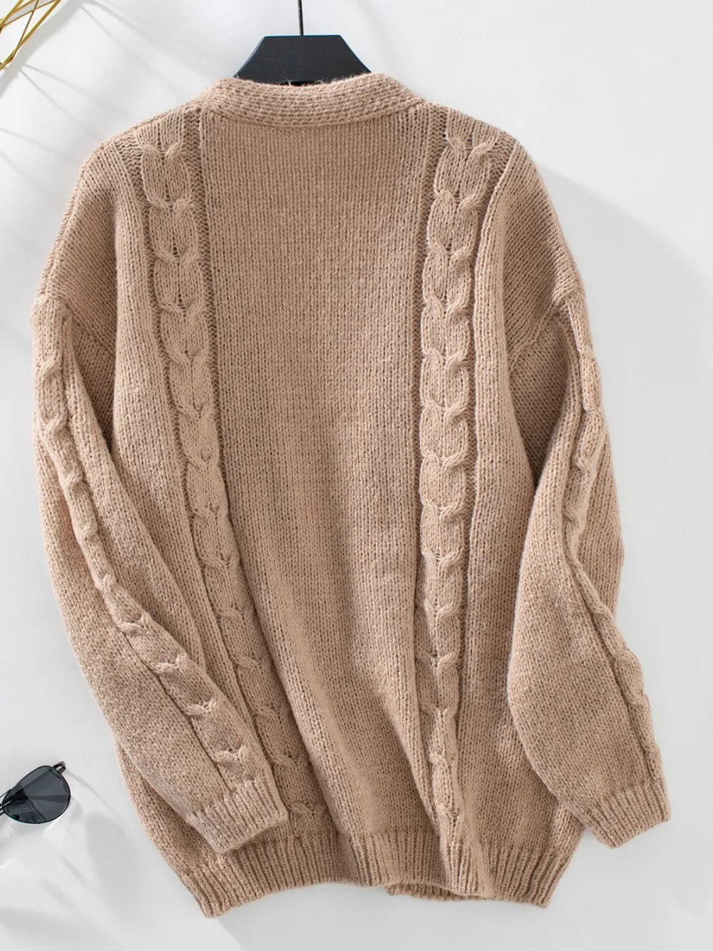Cable-Knit Open Front Long Sleeve Cardigan, image 2