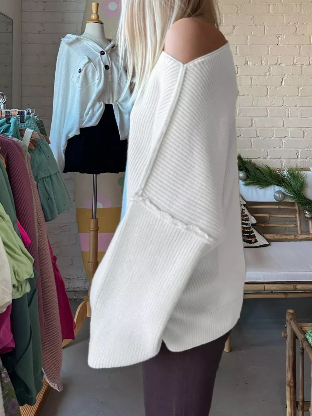 One Shoulder Ribbed Knit Sweater, image 5