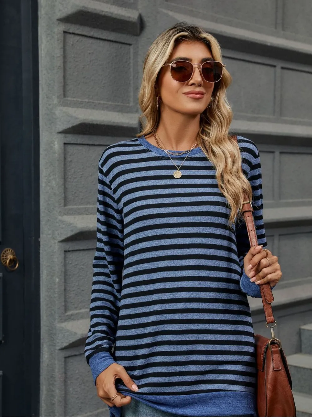 Striped Round Neck Long Sleeve T-Shirt, image 5