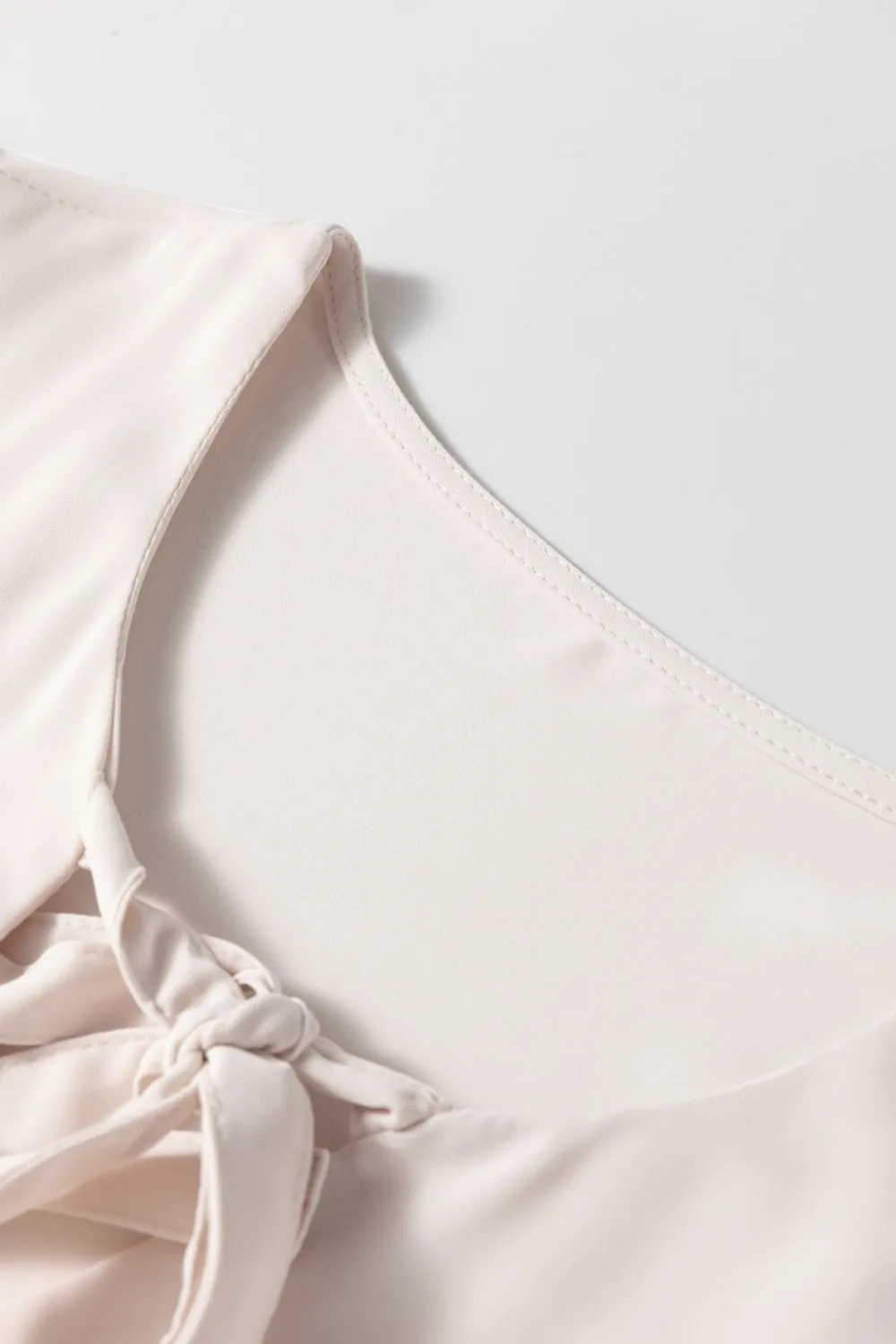 Bow Tie Short Puff Sleeve Ruffle Hem Blouse, image 7