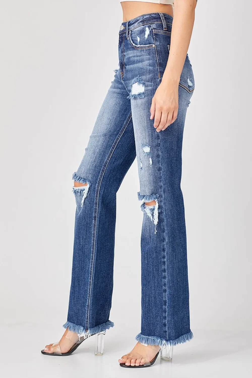 Full Size Raw Hem Distressed Straight Jeans, image 4