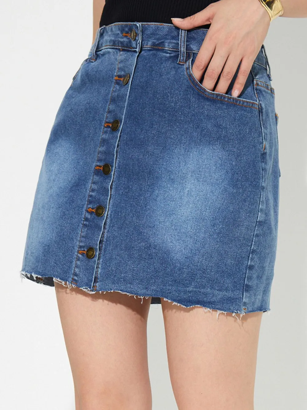 Pocketed Button Up Denim Skirt, image 4