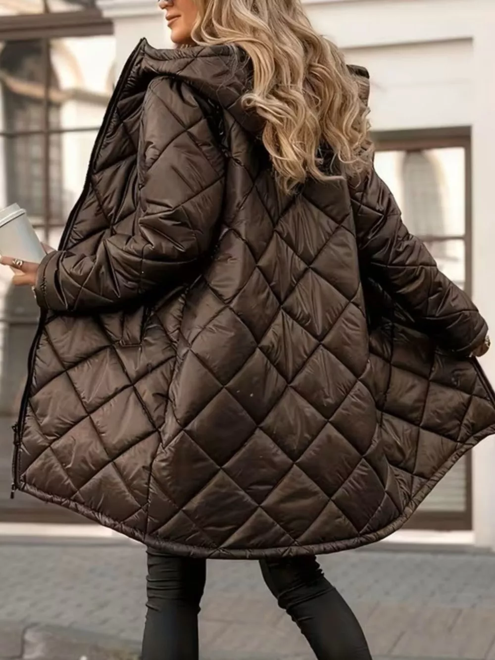 Quilted Longline Puffer Outerwear with Hood, image 3