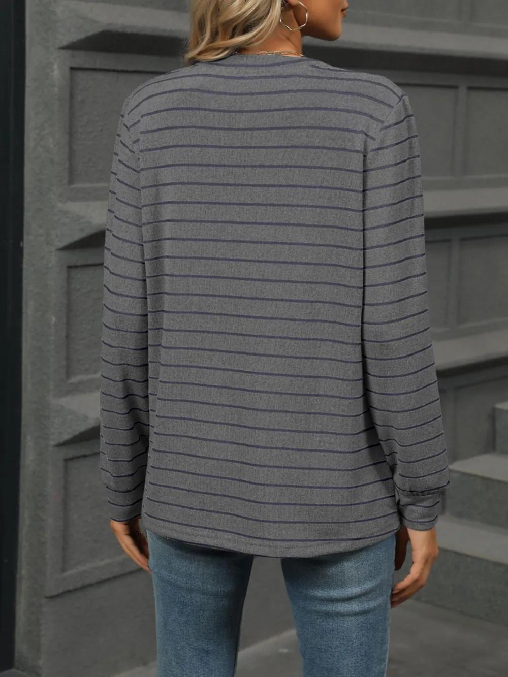 Striped Henley T-Shirt with Button Detail, image 34