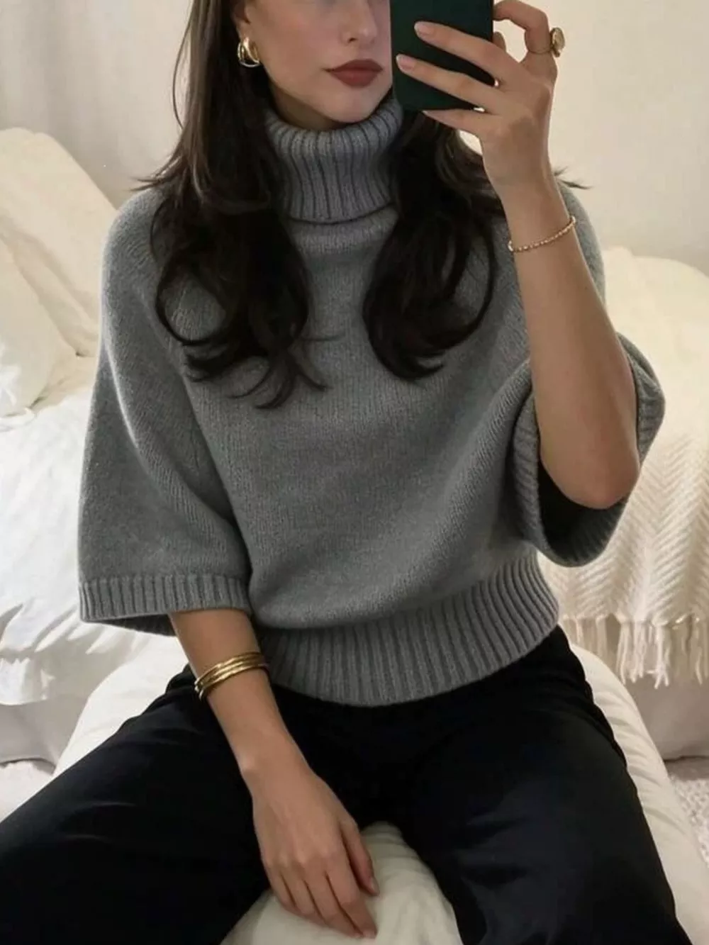 Turtleneck Batwing Sleeve Sweater, image 9